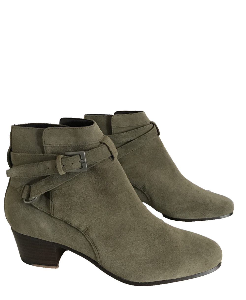 Sole Society LEO Ash Green Gray Suede Buckle Ankle Boots 7.5 NEW